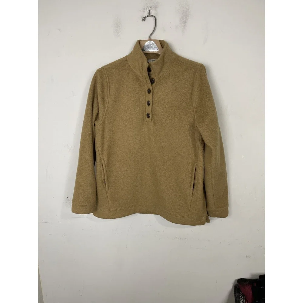 J Crew Mens Pullover Sweatshirt Medium Tan Fleece Minimal Warm Cozy Henley‎